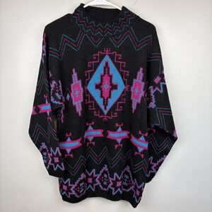 Vintage Wye Oaks Sweater Mens Medium Black Southwest Aztec Knit Pullover‎ 90s